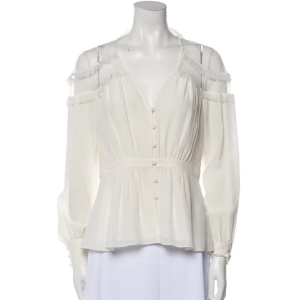cinq a sept Ivory Cold-Shoulder Button Front Blouse